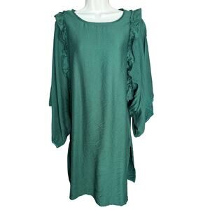 Tulip B By Unique Vintage Dark Green Ruffle Kimono Style Dress One Size NWT